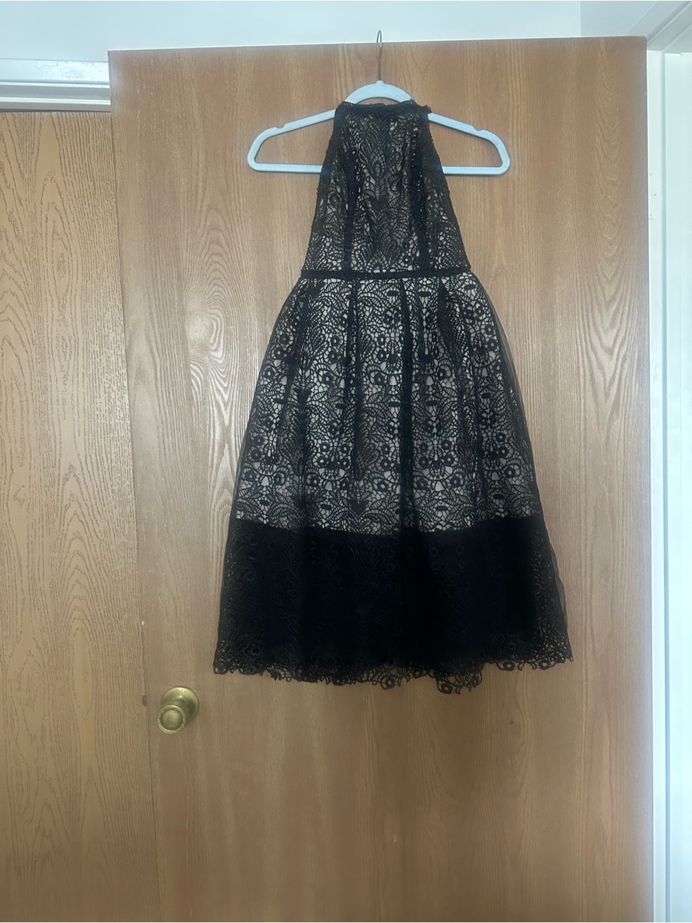 Black Lace Halter Cocktail Dress